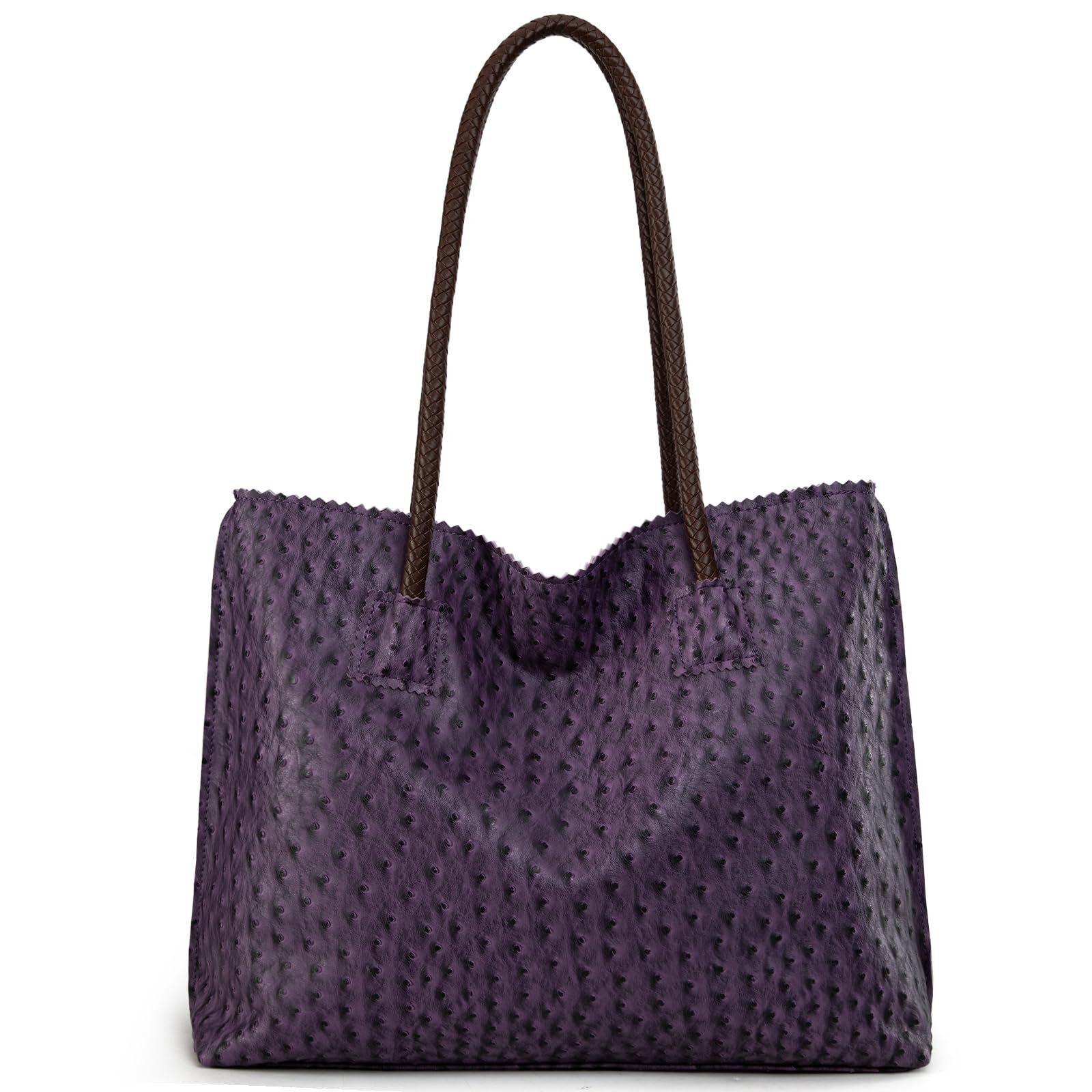 2946 Leather Tote Bag With Zipper Large Ostrich Hobo Purse Shoulder Purses